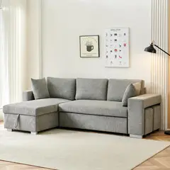 JUST HOME COLLECTION - Sofá Cama Seccional con Almacenamiento 3 cuerpos Felipe 238x85x147 cm Gris