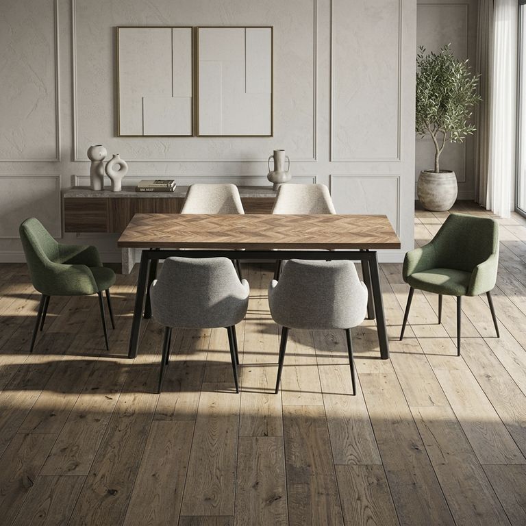 Juego de Comedor Campania 6 Sillas Mesa Rectangular 180 x 90 x 76 cm Café