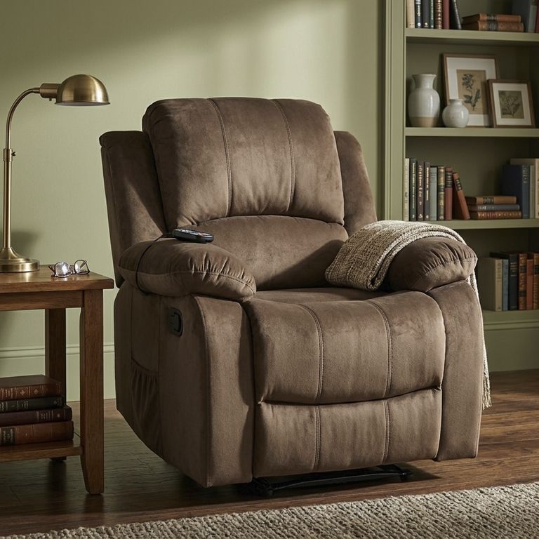 Sillón Bergere Reclinable con Masaje y Calentador 1 cuerpo Atlanta 94x101x161 cm Café