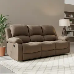 JUST HOME COLLECTION - Sofá Bergere Reclinable con Masaje y Calentador 3 cuerpos Atlanta 205x101x95 cm Café