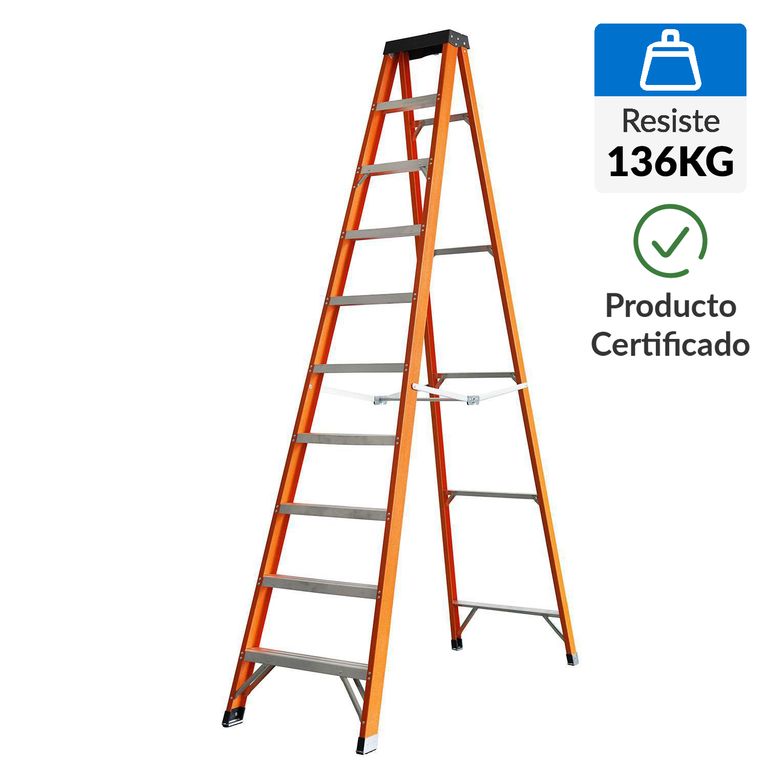 Escalera De tijera Fibra de Vidrio 3.09 m 9 Peldaños