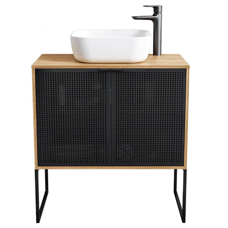 Mueble Baño RIAD Negro; Roble 80x80x46 cm