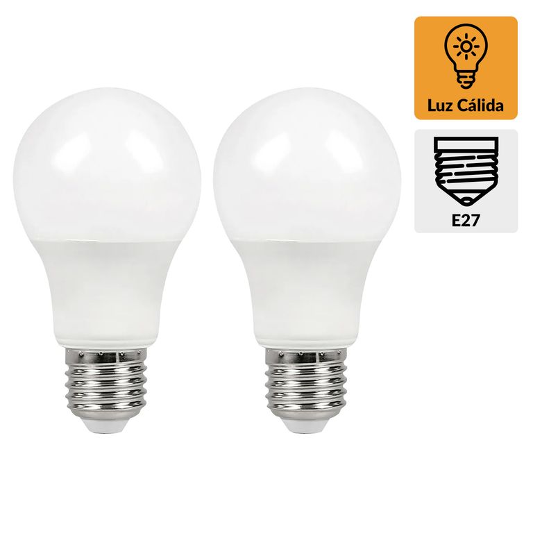 Pack 2 Ampolletas Led 60 W E27 806 lm Luz Cálida