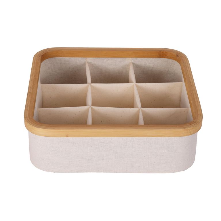 Caja Organizadora 9 Divisiones Tela Bambú 30x9x30 cm Beige