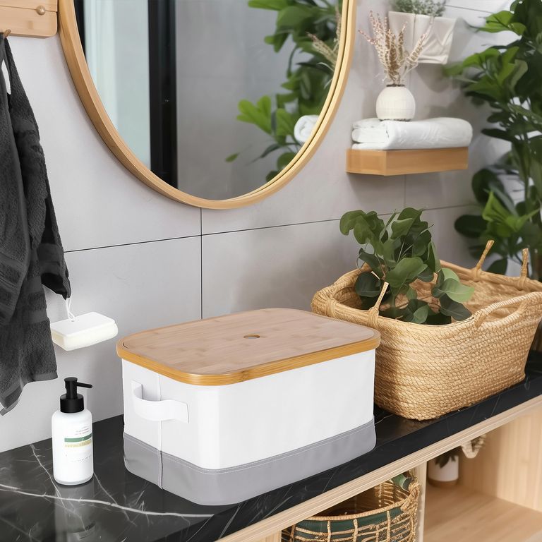 Organizador de Tela con Tapa 38x20x26 cm Blanco/Gris
