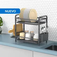 JUST HOME COLLECTION - Secaplatos 2 niveles negro 50,3x25,9x24 cm