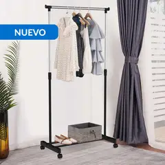 JUST HOME COLLECTION - Perchero una Barra con Ruedas Negro