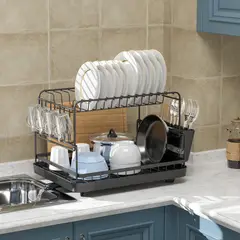 JUST HOME COLLECTION - Secaplatos 2 niveles negro 44x33x26,1 cm