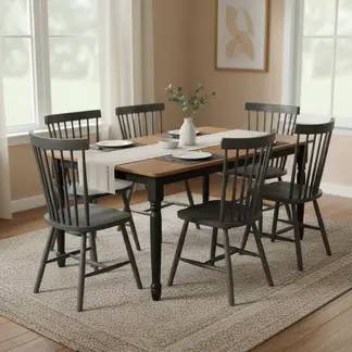 JUST HOME COLLECTION - Juego de comedor Emilia 6 Sillas Mesa Rectangular 150x90x75cm Café