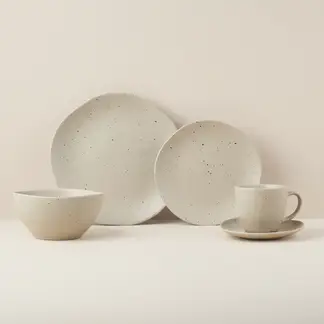 JUST HOME COLLECTION - Juego de Vajilla 30 Piezas Cerámica Tokyo Beige Moteado 6 personas