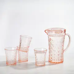 JUST HOME COLLECTION - Juego 4 vasos + Jarra de Plástico 1.4 l Sin diseño Durazno