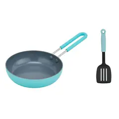 JUST HOME COLLECTION - Sartén Antiadherente 14 cm + Espátula 14 cm Colores Surtidos Rosa/celeste/amarillo