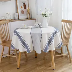 JUST HOME COLLECTION - Mantel Redonda 180x180 cm Raya Blanco/azul