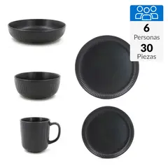 JUST HOME COLLECTION - Juego de Vajilla 30 Piezas Cerámica Delos Negro