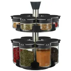 JUST HOME COLLECTION - Especiero Giratorio 12 Frascos Negro