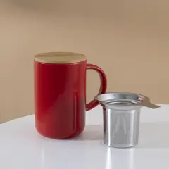 JUST HOME COLLECTION - Mug 490 ml Cerámica Con Infusor Rojo