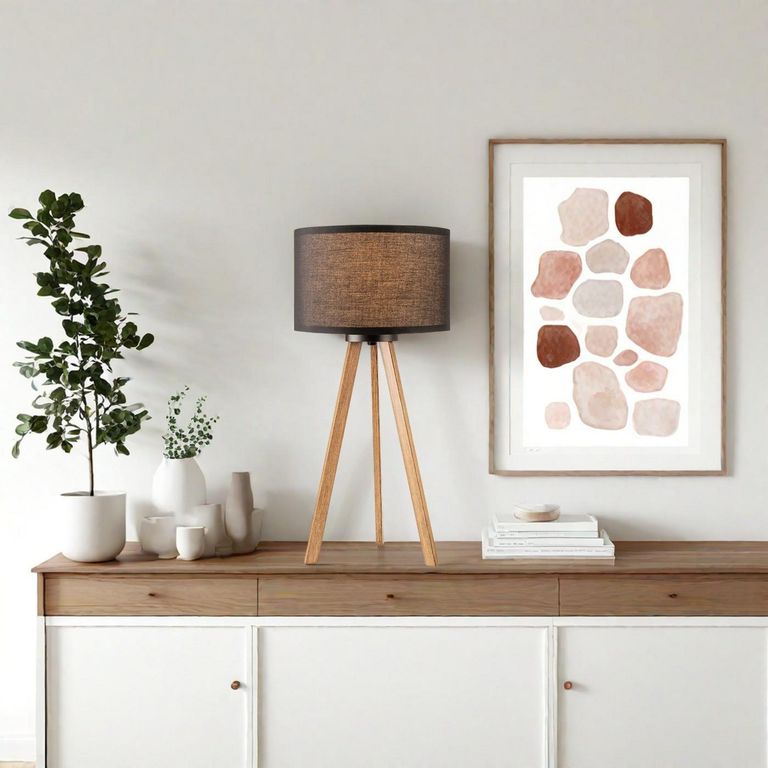 Lámpara Mesa Tripode Pantalla Negro 28x60cm