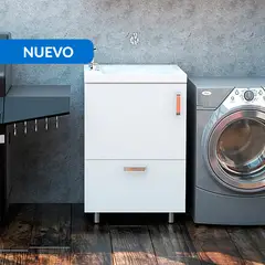 FIRPLAK - Lavadero Pro 60x60x86cm con Mueble Pro RH Blanco Canastilla de 2" Acero Inoxidable