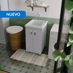 FIRPLAK - Lavadero Aqua 48x60x86cm con Mueble a Piso RH Blanco Canastilla 2" Acero Inoxidable