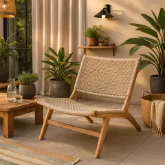 JUST HOME COLLECTION - Silla para Terraza Madera Lounge Natural 69x64x80 cm