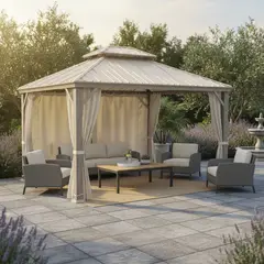 JUST HOME COLLECTION - Pérgola con Cortinas Natural Acero 360x300x305 cm