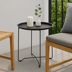 JUST HOME COLLECTION - Mesa Apoyo Redonda Acero 46x48.5x46 cm Negro