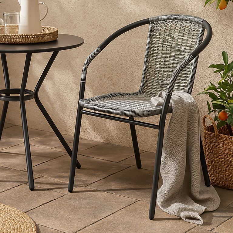 Silla de Terraza Metal y Ratán Gris 73x54x61 cm