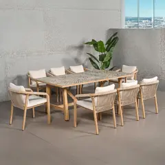 JUST HOME COLLECTION - Juego de Comedor de Terraza Mosaico 8 Personas Natural