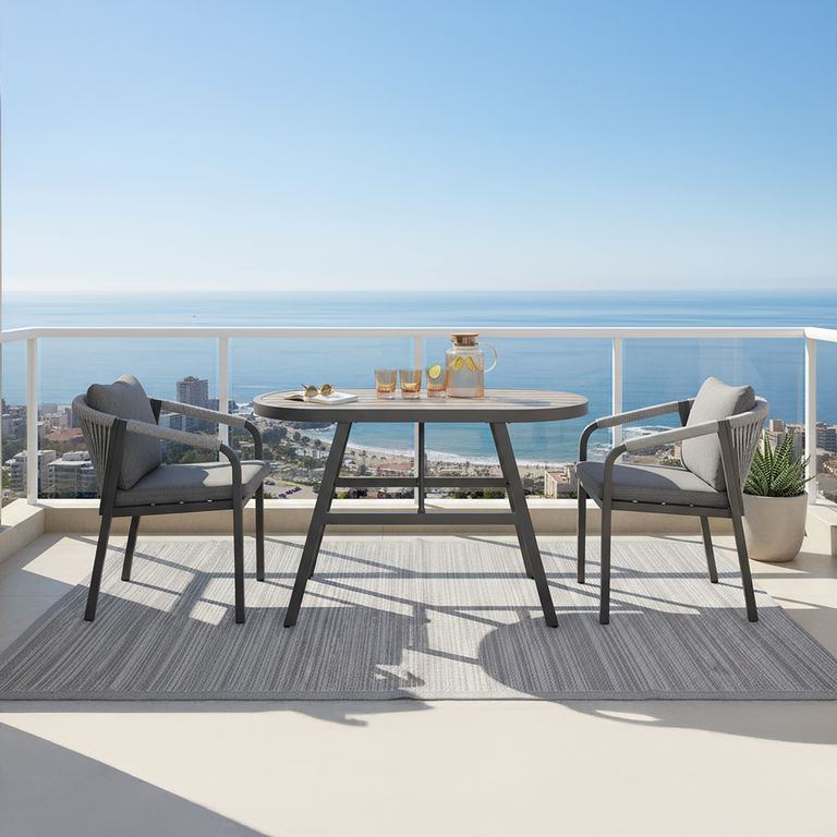 Juego de Balcón de Terraza Comedor 2 Personas Negro