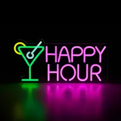 JUST HOME COLLECTION - Letrero Neon HappyHour Blanco 2x20 cm