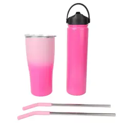 JUST HOME COLLECTION - Set Botella + Vaso Acero Inoxidable Fucsia