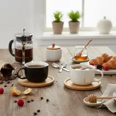 JUST HOME COLLECTION - Juego de Té 200 ml Porcelana Blanco/negro 4 Piezas