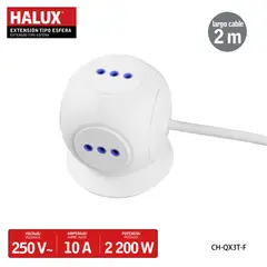 HALUX - Alargador Esfera + 2 USB 3 Toma(s) 2 m Blanco