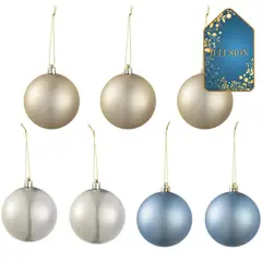 DEAR SANTA - Set 7 esferas navidad azul/dorado 8 cm illusion