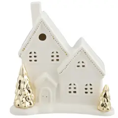 DEAR SANTA - Casa navidad doble luz porcel 17cm