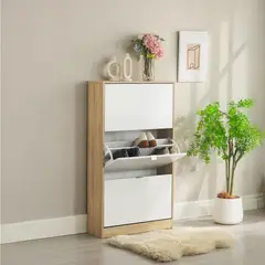 JUST HOME COLLECTION - Zapatero 3 Puertas Melamina 70.4x125.2x24 cm Blanco, Roble