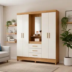 CASA BONITA - Ropero 5 Puerta(s) 3 Cajón(es) 6 Repisa(s) 165x204x47 cm Roble, Crudo