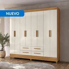 CASA BONITA - Ropero 8 Puerta(s) 4 Cajón(es) 10 Repisa(s) 204x204x47 cm Roble, Crudo