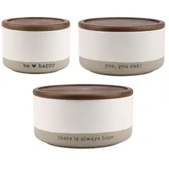 JUST HOME COLLECTION - Set 3 Bowl Cerámica tapa Bambú Beige