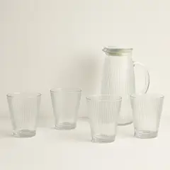 JUST HOME COLLECTION - Set Jarro + 4 Vasos Alto de Vidrio 800 ml Liso Transparente