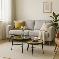JUST HOME COLLECTION - Juego de 2 Mesas Centro 2371B Roble, Negro 80x80x42 cm