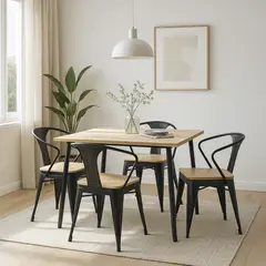JUST HOME COLLECTION - Juego de comedor W-52009 4 Sillas Mesa Rectangular 120 cm x 80 cm x 77 cm Café, Negro