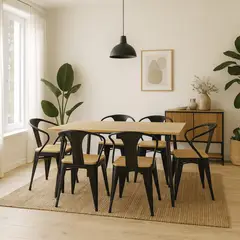 JUST HOME COLLECTION - Juego de comedor W-52009-1 6 Sillas Mesa Rectangular 160 cm x 80 cm x 77 cm Café, Negro
