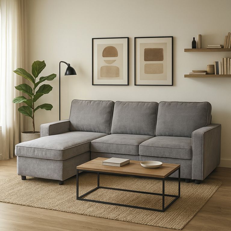Sofá Seccional Cama Intercambiable con Almacenamiento Dallas Gris 208x76x89 cm
