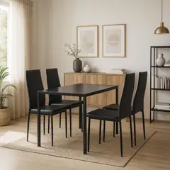 JUST HOME COLLECTION - Juego de comedor DT-1481SET 4 Sillas Mesa Rectangular 120x60x75 cm Negro