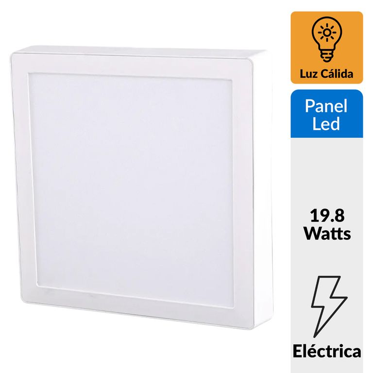 Panel Led Sobrepuesto Cuadrado Blanco 18W Luz Cálida