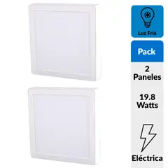DAIRU - Pack 2 Panel Led Sobrepuesto Cuadrado Blanco 18W Luz Fría