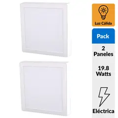 DAIRU - Pack 2 Panel Led Sobrepuesto Cuadrado Blanco 18W Luz Cálida