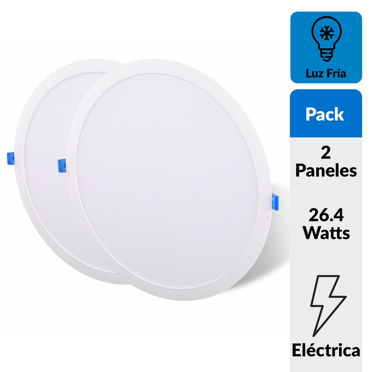 Pack 2 Panel Led Empotrado Circular Blanco 24W Luz Fría