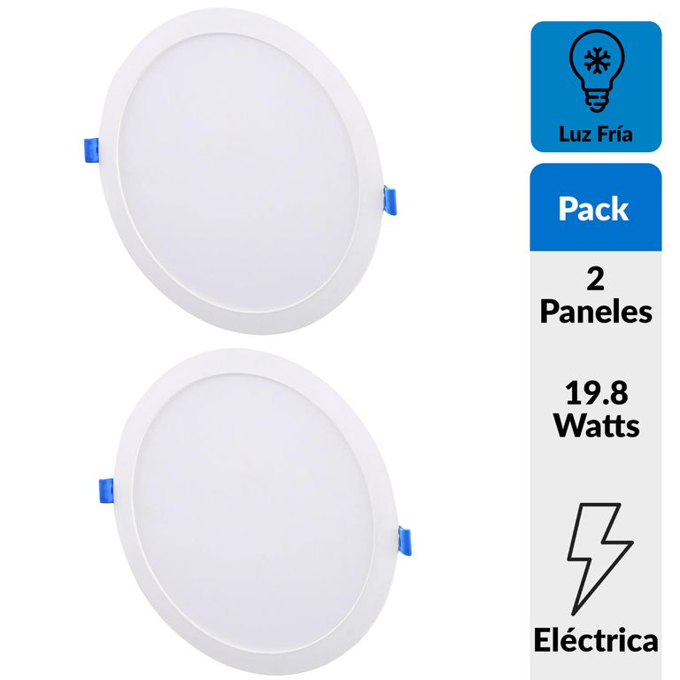 Pack 2 Panel Led Empotrado Circular Blanco 18W Luz Fría